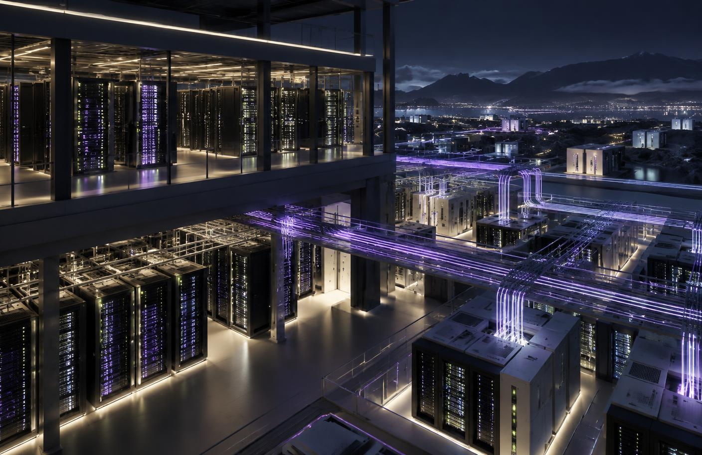 Distributed cloud infrastructure with server systems and illuminated data paths